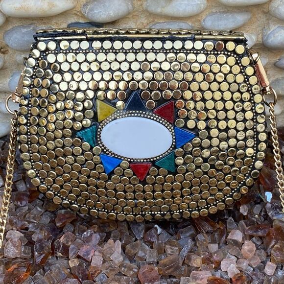 NWOT Ramla Multicolored Crossbody/Clutch Bag w/Mosaic Stones Handmade in Moracco - Picture 2 of 8